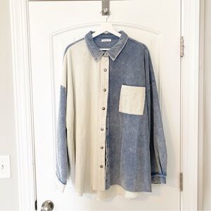 Chic Soul Blue and Cream Button Down Shirt